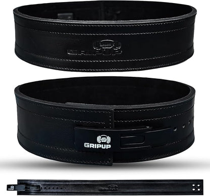 10mm Powerlifting Belt – Genuine Leather 4" Weight lifting Belt with Heavy Duty Lever Buckle for Squats, Deadlifts, Gym, Fitness, Bodybuilding – Lumbar Back Support for Men & Women