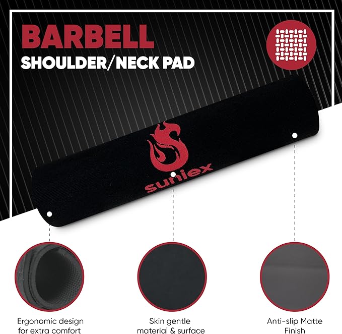 【SUNIEX】 HIGH DURABILITY Squat Pad - Fits ALL Olympic Bars - EASY CARRY – SUPER GRIP Design - Neck & Shoulder Protective Pad - Barbell Pad for Squats, Lunges, Weight lifting, Crossfit