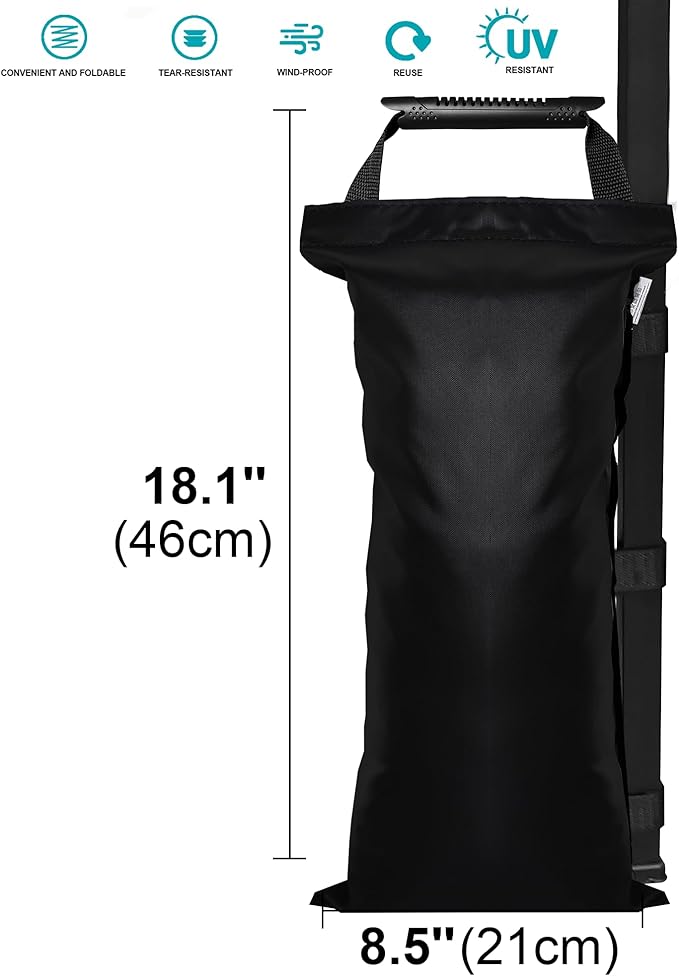 SANWAY 180 LBS (Unfilled) Sand Bags for Canopy Weights, Windproof-Portable and Durable to Secure Tents, Canopies, and Umbrellas-Black