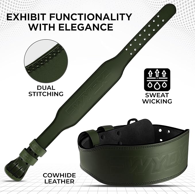 WYOX Weight Lifting Belt for Gym Fitness – Cowhide Leather, 4” Padded Lumbar Back Support lifting Belt, 8 Adjustable Holes, Ideal for Powerlifting, Bodybuilding, Deadlift, Squat & Strength Training