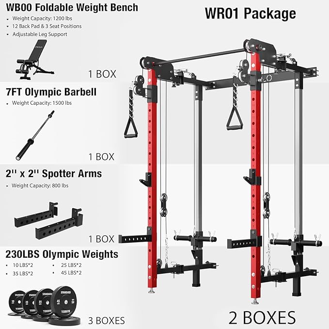 Mikolo Folding Squat Rack, Wall Mounted Power Rack with Cable Crossover Machine & LAT Pull Down, Functional Trainer with 5 Adjustable Function Modes, for Home Gym and Space Saving