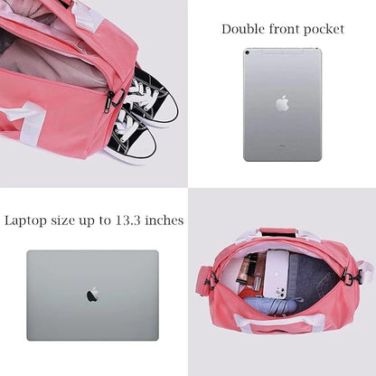 BE Smart Gym Bag Sports Duffle Bag for Men Women, Waterproof Gym Bags Weekender Bags with Shoe Compartment, Lightweight Large Overnight Workout Bag, Pink With Tpu Pocket, Casual Fashion