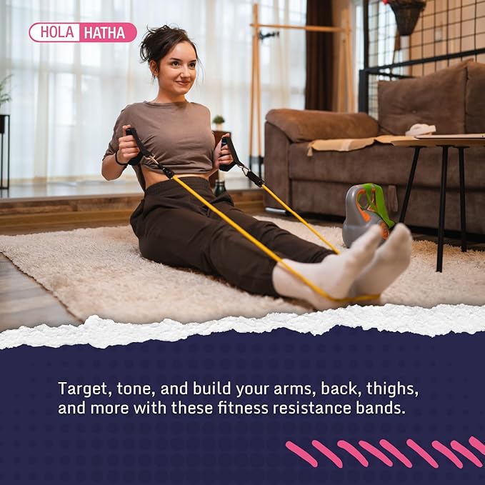 HolaHatha Resistance Band Fitness Set - 100-Pound Max, Home Gym Workout Kit with 5 Bands, Handles, Ankle Loops, Door Anchor, & Carry Bag