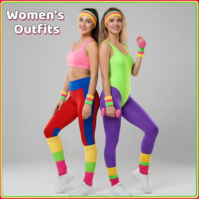 80s Neon Sweatbands Set Sports Wristband and Headband Neon Slouch Socks 80s Outfits for Women 90s Accessories