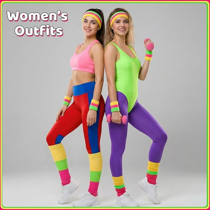 80s Neon Sweatbands Set Sports Wristband and Headband Neon Slouch Socks 80s Outfits for Women 90s Accessories
