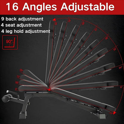 YOUTEN 1300 LB Weight Bench With Headrest Heavy Capacity | 9-4-4 90° Adjustable Incline Decline Exercise Chair for Home Gym More Stable and Durable | Foldable Training Lifting Bench | Dragon Flag Handle for Abdominal Arm Workout 2025 New Version