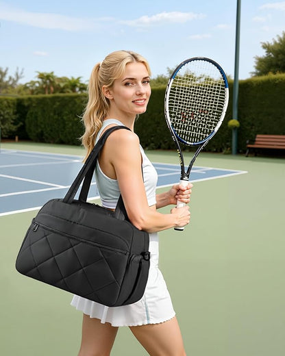 HOTOR Gym Bag for Women - Lightweight Travel Duffle Bags with Wet Pocket & Separate Shoe Bag, Multi-Pocket Carry on Weekender Duffel for Sports, Fitness, Overnight Trip, Black, 16.5" x 7.5" x 11.9"