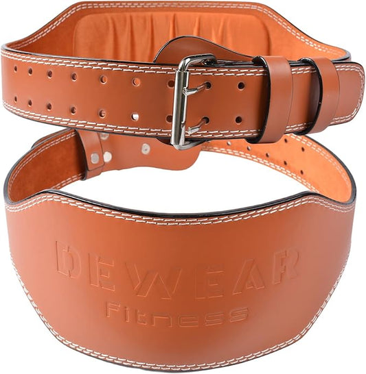 Leather Weight Lifting Belt, 4”& 6”Padded Lumbar Back Support, 10 Adjustable Holes, Gym Weight Belt Ideal for Deadlift, Powerlifting, Bodybuilding and Squat