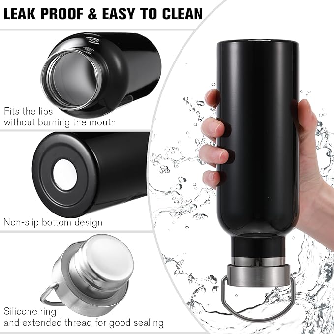 Cunhill 10 Pack Reusable Stainless Steel Water Bottle Bulk Double Wall Insulated Sports Water Bottle with Handle and Vacuum Seal Leakproof Lid for Sports Cyclists Hiking Gym Camping Gift(Black,17 oz)