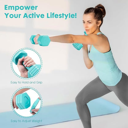 Adjustable Dumbbell Set, 4 in 1 Free Weights Dumbbells Set for Women, Weights for Women at Home, 2lb 3lb 4lb 5lb with TPU Soft Rubber Handle for Home Gym Exercise Training