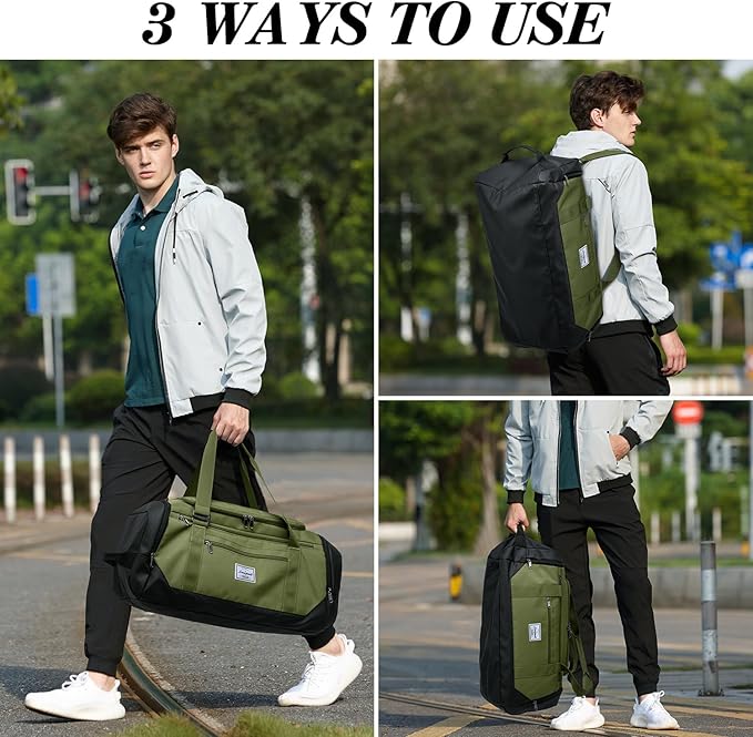 Laripwit Gym Bags for Men, 40L Medium Sports Travel Duffel Bag with Shoe Compartment & Wet Pocket Lightweight Gym Duffle Bag Backpack Multipurpose Weekender Overnight Backpack for Women, Green