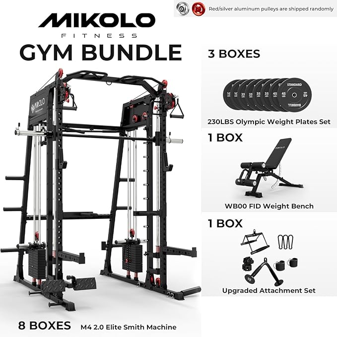 Mikolo M4 2.0 Standard/Ultra/Elite Smith Machine, 2200lbs Squat Rack with LAT-Pull Down System & Cable Crossover Machine, Training Equipment with Leg Hold-Down Attachment