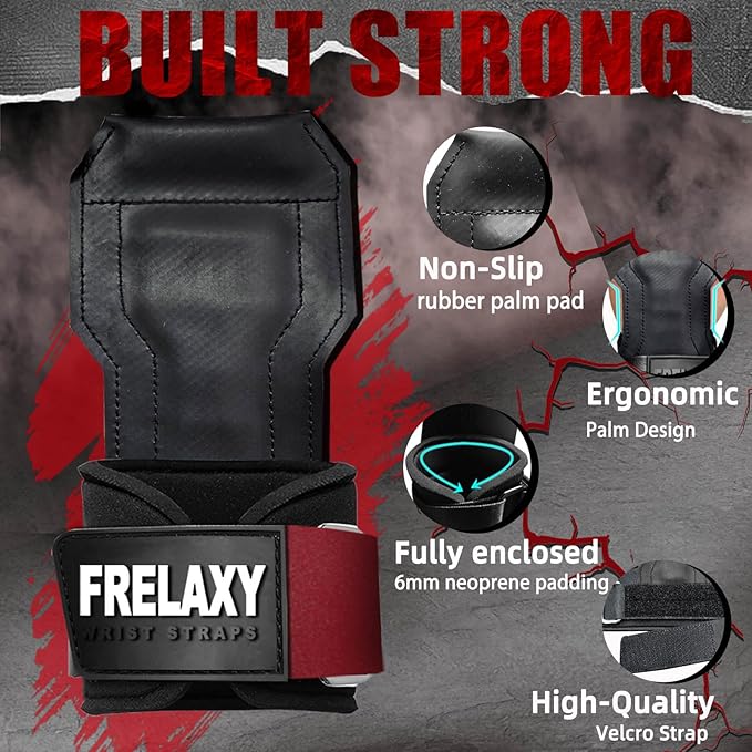 Frelaxy Lifting Wrist Straps, Rubber Weight Lifting Grips with Non-Slip Palm & Wrist Wraps Support for Deadlifts, Pull Ups, Rows, Heavy Powerlifting, Lat Pulldowns