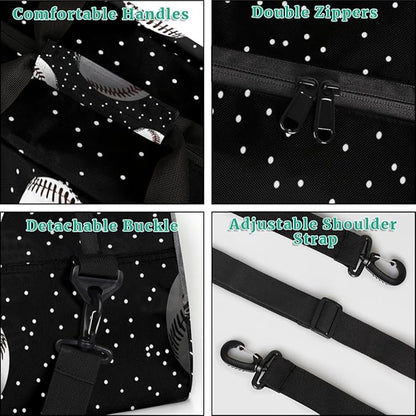 Personalized Baseball Gym Duffel Bags for Kids Boys with Custom Name Sport Training Travel Bags for Overnight Weekender, Black White