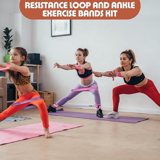 Ankle Resistance Bands with Cuffs, Home Gym Workout Equipment, Lifting Glute Butt Exercise Equipment for Women, Ankle Weights Fitness Band Set