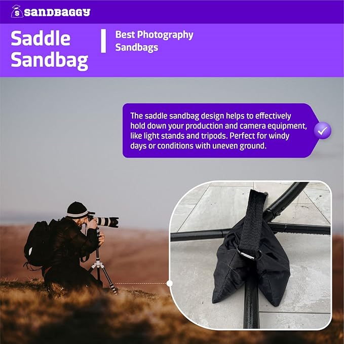 Sandbaggy Saddle Sandbags (Black) - Comes Pre Filled with 15 lbs. of Sand (25 lb. Weight Capacity) - Weights for Photography, Tents, Outdoor Equipment
