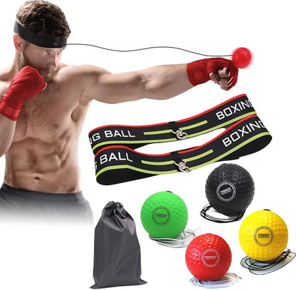 Adjustable Set 4 Balls + 2 Headbands for Boxing Training, Hand-Eye Coordination, Speed & Reflex Improvement, Novice Friendly
