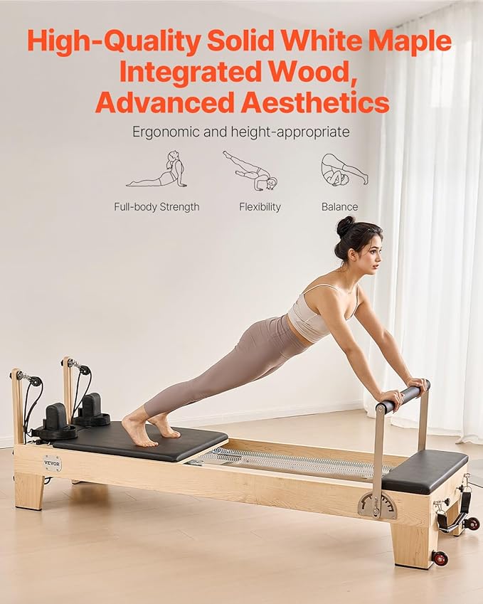 VEVOR Pilates Reformer Accessories for Home Gym, Include Reformer Box/Chair/Spine Corrector/Wall Mounted Machine/Jump Board/Foldable & Dual Resistance Springs