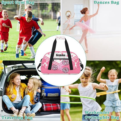 Personalized Sports Cheer Duffel Bag, Custom Sport Gym Bag Large Compartment Cheerleaders Dance Bag Weekender Bags Travel Training Bag for men, Pink CHEER with Stars