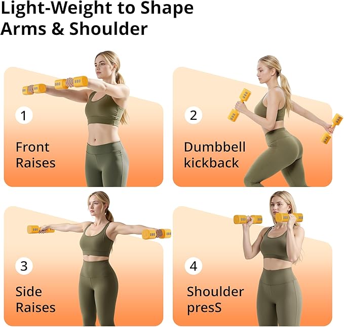 2-in-1 Adjustable Dumbbell Set for Women - 4 Levels (2.2lbs to 12.1lbs) - Home Gym Weights for Women at Home - Fitness Dumbbells