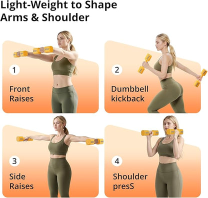2-in-1 Adjustable Dumbbell Set for Women - 4 Levels (2.2lbs to 12.1lbs) - Home Gym Weights for Women at Home - Fitness Dumbbells