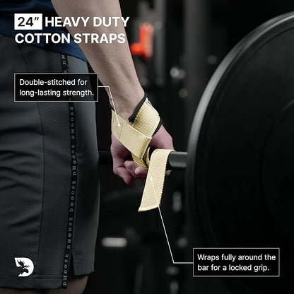 DMoose Fitness Lifting Straps 24" (Pair) - 5mm Padded Durable Wrist Straps for Weightlifting & Powerlifting - Cotton Lifting Strap with Silicone Grip for Men & Women - Deadlift Strap for Gym Workout
