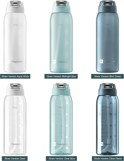 Straw Water Bottle BPA Free Tritan with Time Markers, 30oz Large Durable Gym Plastic Bottle for Fitness, Outdoor Enthusiasts, Leakproof (Pack of 1)