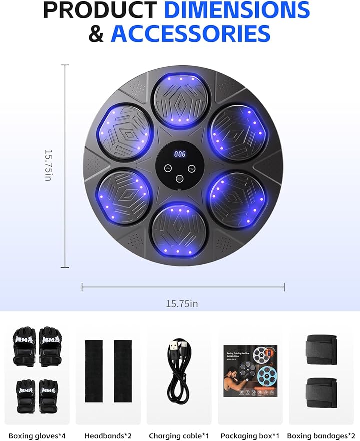 2026 Music Boxing Machine for Adults ＆ Kids, 9 Modes ＆ 9 Speeds Bluetooth Smart Boxing Machine with Gloves, Wall Punching Machines Reflex Training for Game, Home, Office, Gym