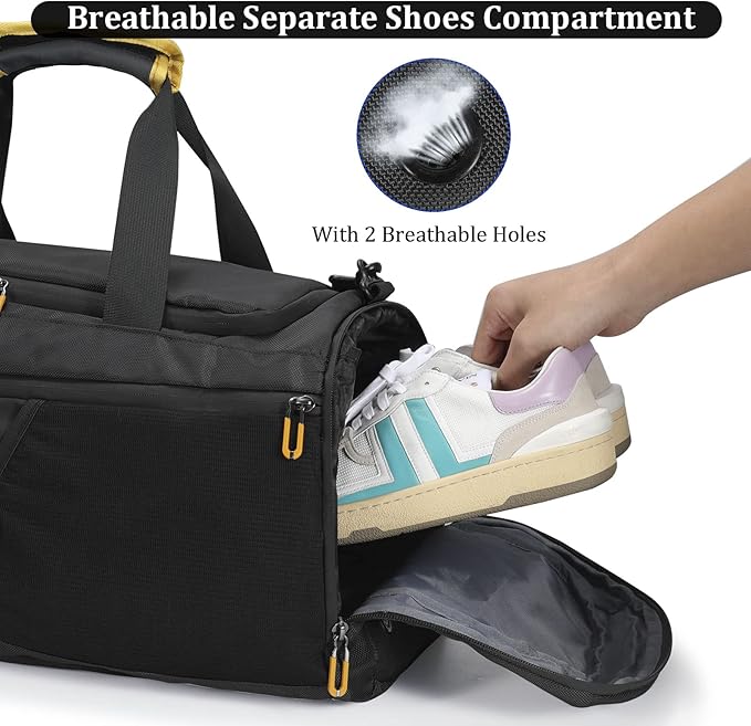 Gym Duffle Bag for Men Women, Travel Duffel Bag Backpack with Shoe Compartment & Wet Pocket, 50L Waterproof Sports Overnight Weekender Bag with USB Port, Black