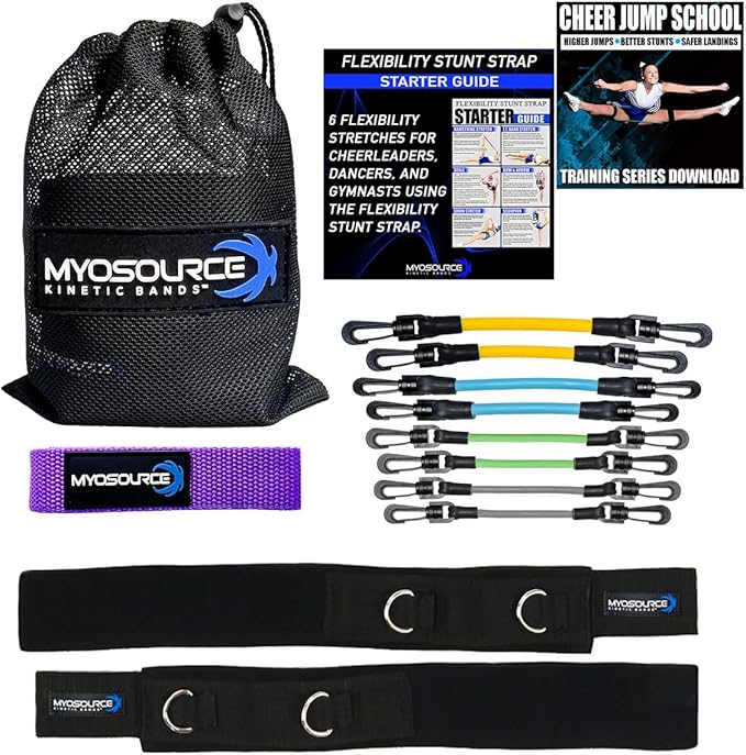 Cheer Kinetic Bands – Leg Resistance Bands for Cheerleaders | Improve Flexibility, Jumps, Stunts & Tumbling | 4-Level Resistance System with 12 Stunt Strap Colors + Digital Training Downloads