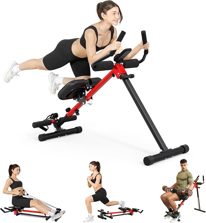 Yoleo Multi-Functional Ab Machine, Foldable Ab Workout Equipment, Ab Trainer Machine for Stomach Workout, Ab Crunch & Rowing Machine with Foam Support,7-Length Adjustable Ab Machine for Home Exercise