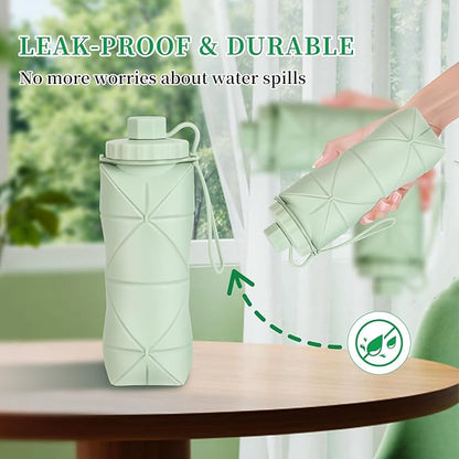 YCT Collapsible Silicone Travel Water Bottle 20oz (600ml), Reuseable Leakproof BPA Free Foldable Sports Bottle, with Carrying Strap, Dark Gray + Purple