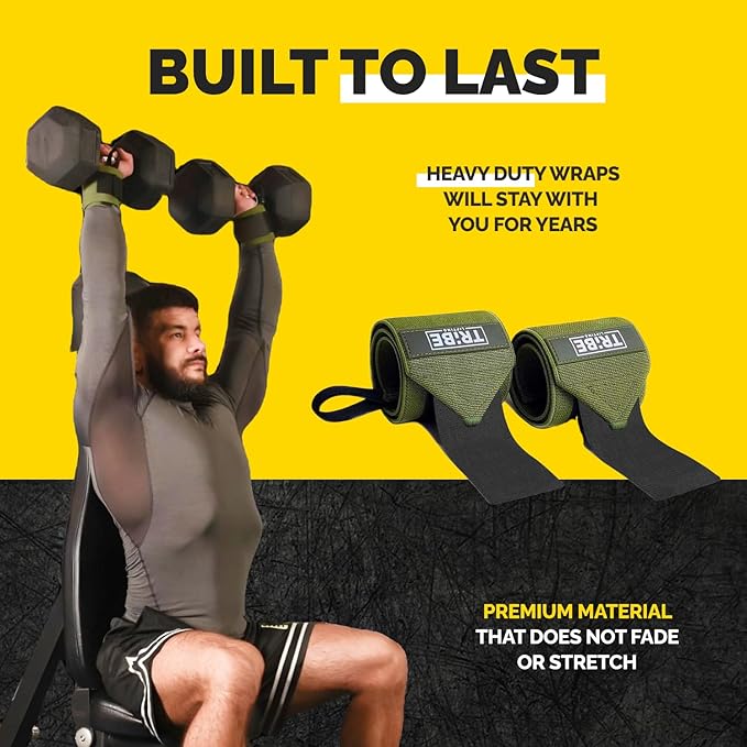 Tribe Lifting Heavy Duty Wrist Wraps & Lifting Straps for Weightlifting - Wrist Straps for Weightlifting Men with Silicone Grip & Padding - Gym Wrist Wraps and Lifting Straps