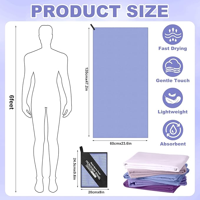 Tudomro 5 Pcs Microfiber Gym Towels Quick Dry Camping Towel for Women Men Gym Sweat Sports Towel for Yoga Tennis Running Swimming Exercise Working Out(Purple,23.6 x 47.2 '')