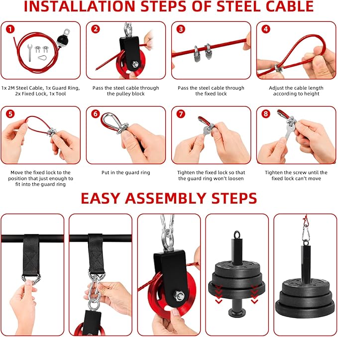 LFJ LAT Pull Down and Lift Weight Pulley System Cable Machine Pulley Attachment for Triceps Pull Down, Biceps Curl, Back, Forearm, Shoulder Home Gym Equipment