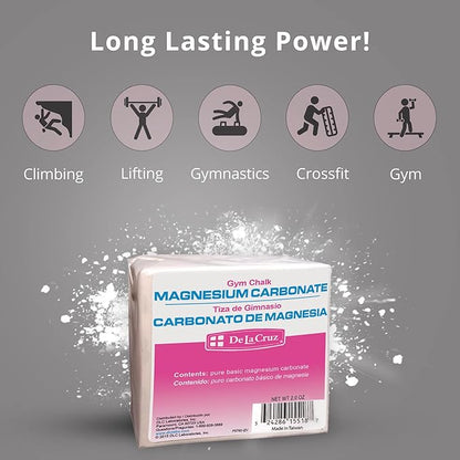 De La Cruz Magnesium Carbonate Gym Chalk - Weightlifting, Gymnastics and Rock Climbing Chalk - 1 Block