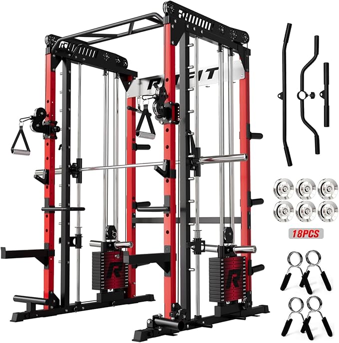 RitFit M1 Pro Smith Machine with Cable Crossover System, Multi-Function Squat Rack Power Cage for Home Gym, Power Rack and Packages