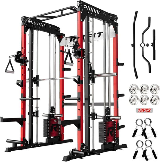 RitFit M1 Pro Smith Machine with Cable Crossover System, Multi-Function Squat Rack Power Cage for Home Gym, Power Rack and Packages