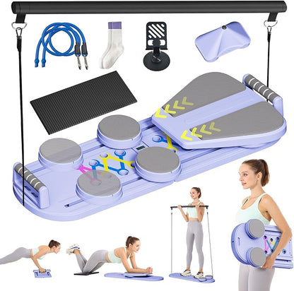 Pilates Reformer Set - Foldable Sliding Reformer, Pilates Board for Home Workout, Portable Abdominal Core Trainer Pilates Reformer Board - Full Body Workout Equipment for Home