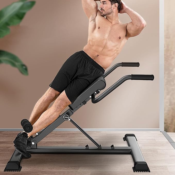 Roman Chair, Adjustable Hyperextension Bench with 3 Angles, Back Extension Machine for Abdominal and Lower Back Exercises, Foldable Sit-Up Bench, Home Gym Equipment for Men Women Black