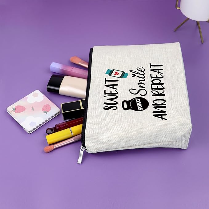 Workout Gift for Women Makeup Bag Gifts for Gym Fitness Lovers Athletic Trainer Bodybuilding Gift Retirement Birthday Present for Sister Friend Female Body Builder Keepsake Cosmetic Bag
