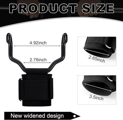 2 Pcs Weight Lifting Hooks Widened Design Heavy Duty Wrist Lifting Straps 5 Inch Hooks for Men Women Adjustable Gym Straps Hook for Pull-ups Deadlifts Strength Training and Fitness Workouts