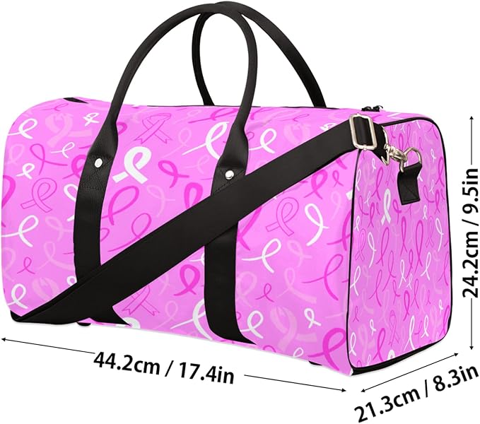 Travel Duffel Bag Breast Cancer Awareness Ribbon Sport Tote Gym Bag Waterproof Foldable Carryon Weekend Overnight Training Handbag Sports Duffle Bags for Women Men Boys Girls