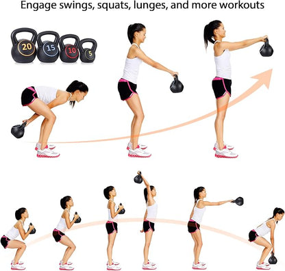 JungleA Kettlebell Sets 3/4 Piece for Women Men, Home Gym Exercise Kettle bell, Fitness Strength Training Kettlebells, 5/10/15/20 lbs Full Body Workout Kettle bells, Compound Movements Equipment Kit