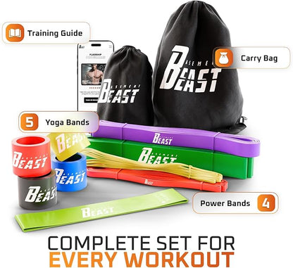 basementbeast Resistance Bands for Men – Set of 10 - Long Exercise Bands Resistance for Home Workouts, Physical Therapy & Strength Training