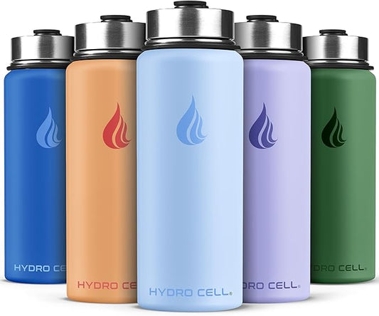 HYDRO CELL Stainless Steel Insulated Water Bottle with Straw - For Cold & Hot Drinks - Metal Vacuum Flask with Screw Cap and Modern Leakproof Sport Thermos for Adults (Glacier 18oz)