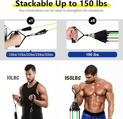 Resistance Bands Set (12pcs), Workout Bands with Handles, Door Anchor, Ankle Straps and Carry Bag, Exercise Bands for Shape Body and Home Workouts