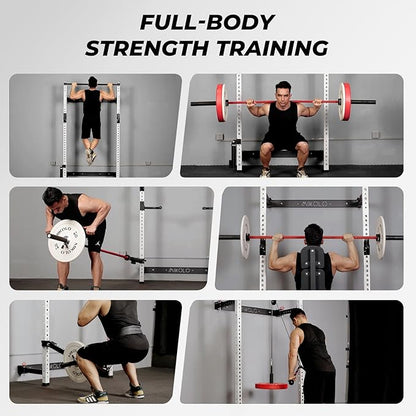 Mikolo 2" x 2" Folding Wall Mounted Squat Rack, 1000 Pounds Capacity Power Rack with Pull Up Bar, J Hooks and Other Attachments, Space-Saving Home Gym