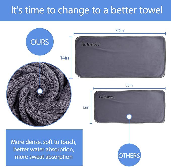 3 Pack Microfiber Gym Towels, 30 Inch X 14 Inch, Ultra Soft and Quick-Drying Towels for Fitness, Sports, Yoga, Cycling and Workout. Grey, Blue and Purple