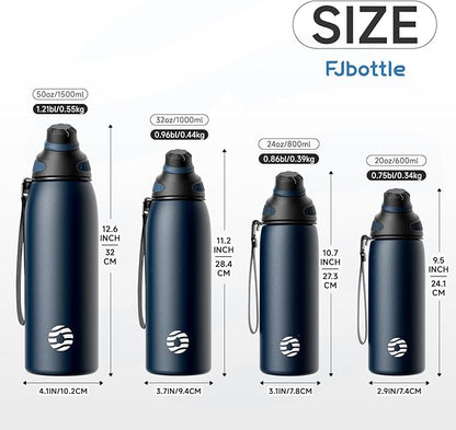 Fjbottle Insulated Stainless Steel Water Bottle, 50 Oz Leakproof Water Bottles, Ice Reusable Tumbler, Double Wall Vacuum Jug, Lightweight Durable for Traveling & Sports, Workout, 50oz